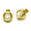 Oro Laminado Stud Earring, Gold Filled Style Ball Design, with Ivory Pearl, Polished, Golden Finish, 02.213.0849