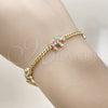 Oro Laminado Fancy Bracelet, Gold Filled Style Elephant and Miami Cuban Design, with White Micro Pave, Multicolor Enamel Finish, Golden Finish, 03.213.0404.07