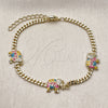 Oro Laminado Fancy Bracelet, Gold Filled Style Elephant and Miami Cuban Design, with White Micro Pave, Multicolor Enamel Finish, Golden Finish, 03.213.0404.07