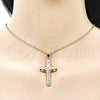 Oro Laminado Religious Pendant, Gold Filled Style Cross and Crucifix Design, with White Crystal, Polished, Golden Finish, 05.213.0180