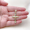 Oro Laminado Religious Pendant, Gold Filled Style Cross and Crucifix Design, with White Crystal, Polished, Golden Finish, 05.213.0180