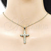 Oro Laminado Religious Pendant, Gold Filled Style Cross and Crucifix Design, with White Crystal, Polished, Golden Finish, 05.213.0180