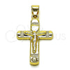 Oro Laminado Religious Pendant, Gold Filled Style Cross and Crucifix Design, with White Crystal, Polished, Golden Finish, 05.213.0180