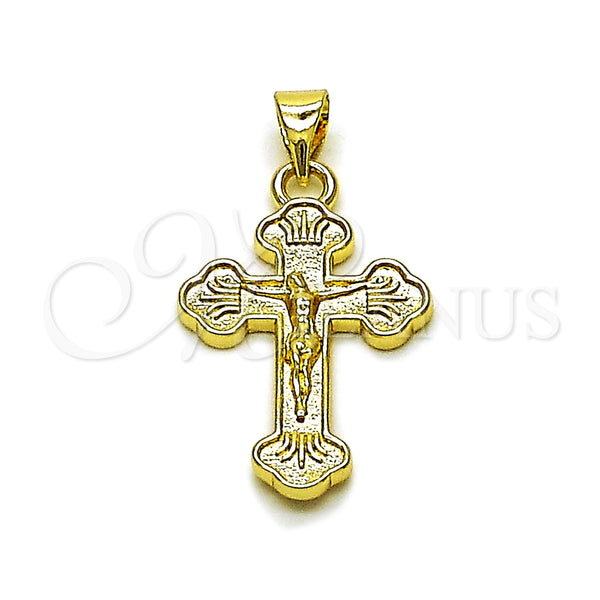 Oro Laminado Religious Pendant, Gold Filled Style Crucifix Design, Polished, Golden Finish, 05.213.0181