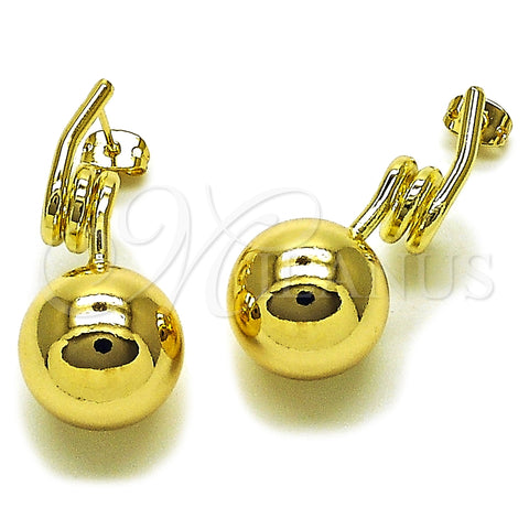 Oro Laminado Stud Earring, Gold Filled Style Ball and Hollow Design, Polished, Golden Finish, 02.213.0851