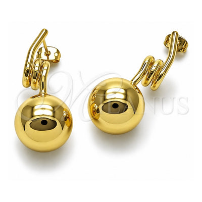 Oro Laminado Stud Earring, Gold Filled Style Ball and Hollow Design, Polished, Golden Finish, 02.213.0851