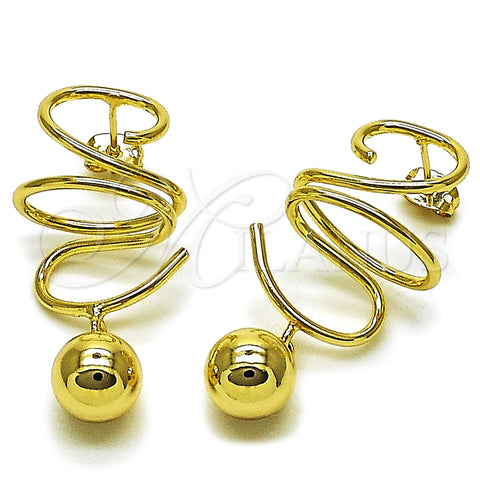 Oro Laminado Dangle Earring, Gold Filled Style Ball Design, Polished, Golden Finish, 02.213.0853