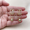 Oro Laminado Dangle Earring, Gold Filled Style Ball Design, Polished, Golden Finish, 02.213.0853