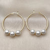 Oro Laminado Medium Hoop, Gold Filled Style Ball Design, with Ivory Pearl, Polished, Golden Finish, 02.213.0855.40