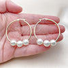 Oro Laminado Medium Hoop, Gold Filled Style Ball Design, with Ivory Pearl, Polished, Golden Finish, 02.213.0855.40