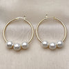 Oro Laminado Medium Hoop, Gold Filled Style Ball Design, with Ivory Pearl, Polished, Golden Finish, 02.213.0855.40