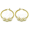 Oro Laminado Medium Hoop, Gold Filled Style Ball Design, with Ivory Pearl, Polished, Golden Finish, 02.213.0855.40