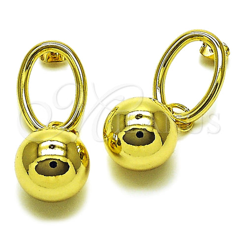 Oro Laminado Dangle Earring, Gold Filled Style Ball Design, Polished, Golden Finish, 02.213.0856