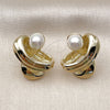 Oro Laminado Stud Earring, Gold Filled Style Ball Design, with Ivory Pearl, Polished, Golden Finish, 02.213.0858