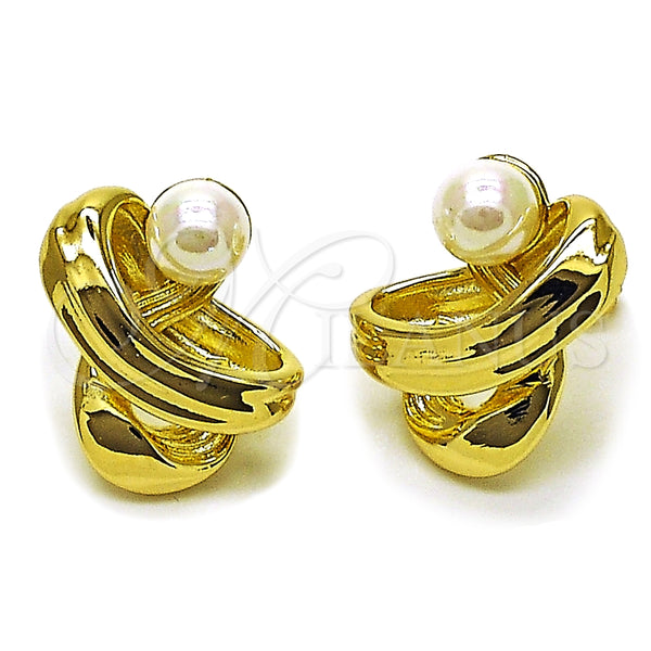 Oro Laminado Stud Earring, Gold Filled Style Ball Design, with Ivory Pearl, Polished, Golden Finish, 02.213.0858