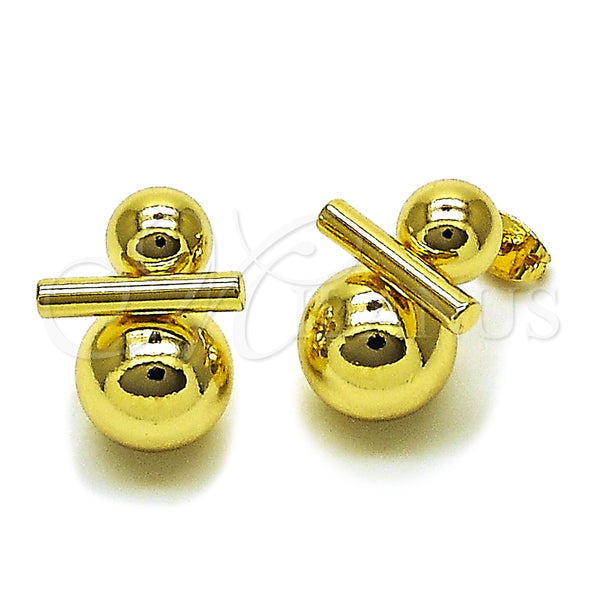 Oro Laminado Stud Earring, Gold Filled Style Ball and Hollow Design, Polished, Golden Finish, 02.213.0859