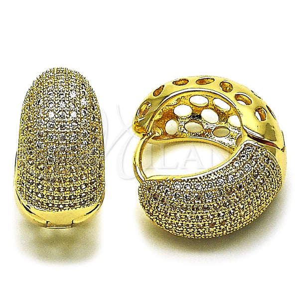 Oro Laminado Huggie Hoop, Gold Filled Style with White Cubic Zirconia, Polished, Golden Finish, 02.283.0318.25