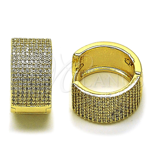 Oro Laminado Huggie Hoop, Gold Filled Style with White Cubic Zirconia, Polished, Golden Finish, 02.283.0320.22
