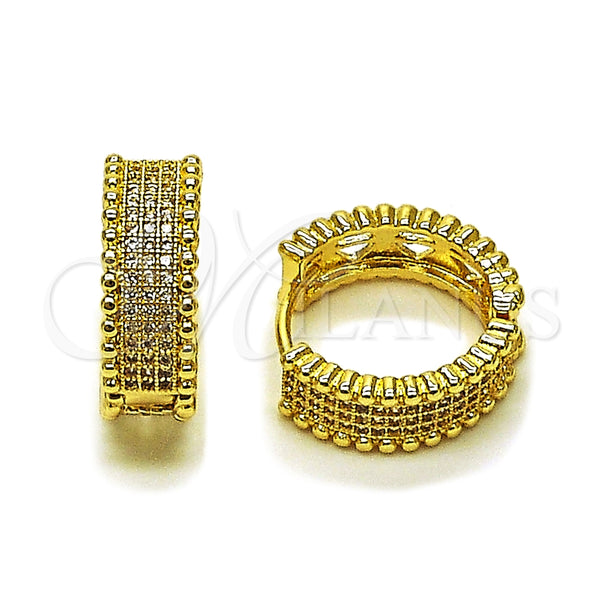 Oro Laminado Huggie Hoop, Gold Filled Style with White Cubic Zirconia, Polished, Golden Finish, 02.283.0264.20