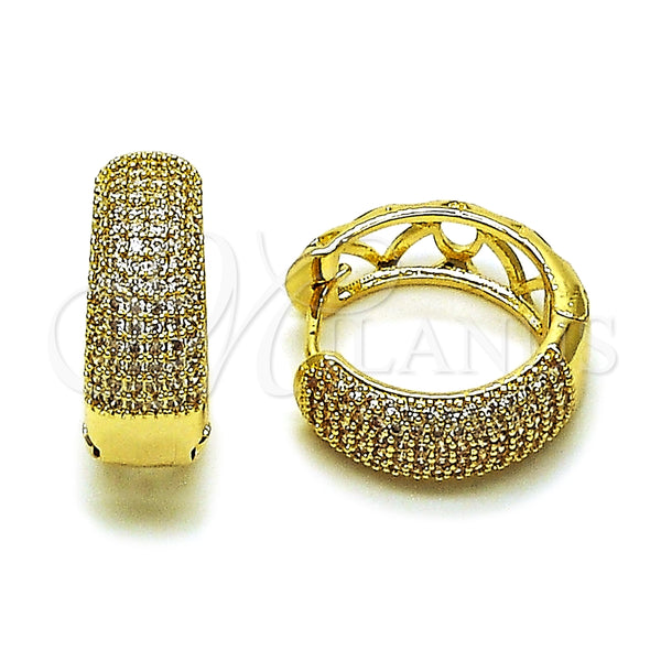 Oro Laminado Huggie Hoop, Gold Filled Style with White Micro Pave, Polished, Golden Finish, 02.283.0327.22