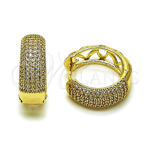 Oro Laminado Huggie Hoop, Gold Filled Style with White Micro Pave, Polished, Golden Finish, 02.283.0327.22