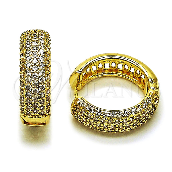 Oro Laminado Huggie Hoop, Gold Filled Style with White Cubic Zirconia, Polished, Golden Finish, 02.283.0328.25
