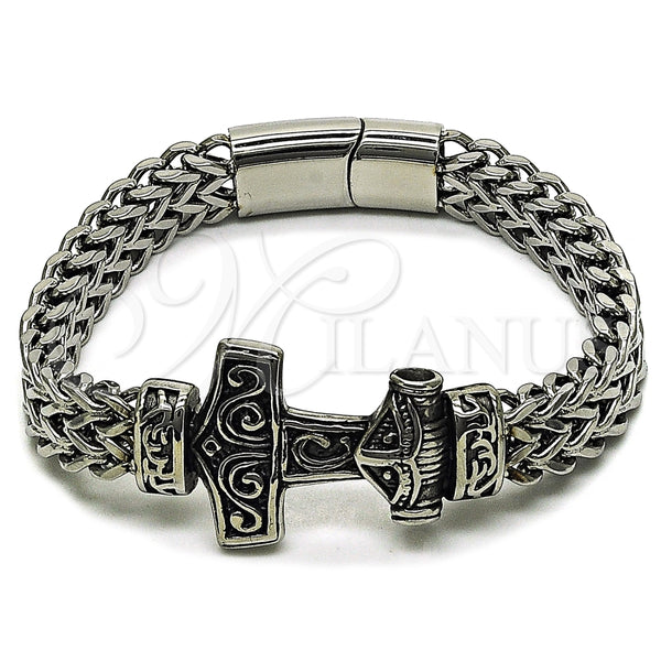 Stainless Steel Fancy Bracelet, Anchor and Square Franco Design, Polished, Steel Finish, 03.439.0001.09