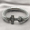 Stainless Steel Fancy Bracelet, Anchor and Square Franco Design, Polished, Steel Finish, 03.439.0001.09 (12 MM Thickness, 9 Inches Length)