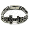 Stainless Steel Fancy Bracelet, Anchor and Square Franco Design, Polished, Steel Finish, 03.439.0001.09 (12 MM Thickness, 9 Inches Length)