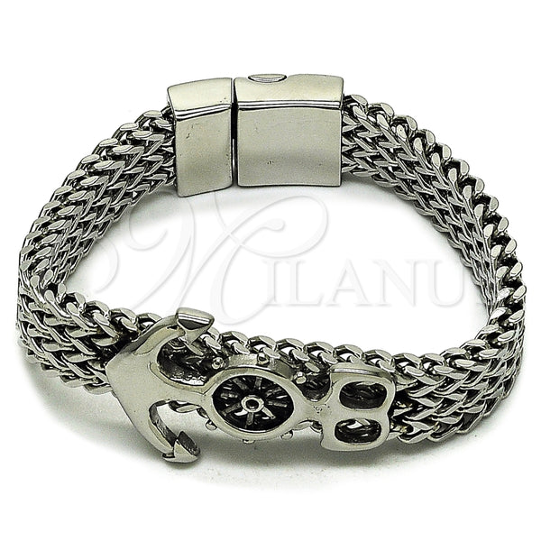 Stainless Steel Fancy Bracelet, Anchor and Square Franco Design, Polished, Steel Finish, 03.439.0002.09