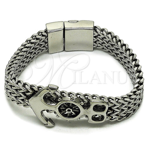 Stainless Steel Fancy Bracelet, Anchor and Square Franco Design, Polished, Steel Finish, 03.439.0002.09