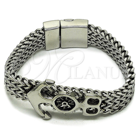 Stainless Steel Fancy Bracelet, Anchor and Square Franco Design, Polished, Steel Finish, 03.439.0002.09 (Thickness, 9 Inches Length)