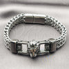 Stainless Steel Fancy Bracelet, Lion and Square Franco Design, Polished, Steel Finish, 03.439.0003.09 (Thickness, 9 Inches Length)