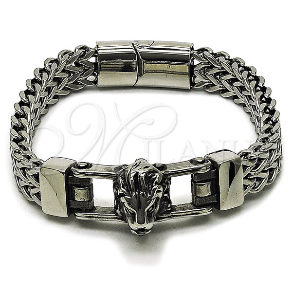 Stainless Steel Bracelet — Fancy Bracelet Lion and Square Franco Design Polished — main product view — SKU 162446 | Acero Inoxidable brazalete — elegante Bracelet Lion and Square Franco diseño pulido — SKU 162446