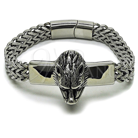 Stainless Steel Fancy Bracelet, Lion Design, Polished, Steel Finish, 03.439.0004.09 (12 MM Thickness, 9 Inches Length)
