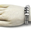 Stainless Steel Fancy Bracelet, Skull and Square Franco Design, Polished, Steel Finish, 03.439.0005.09
