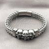 Stainless Steel Fancy Bracelet, Skull and Square Franco Design, Polished, Steel Finish, 03.439.0005.09