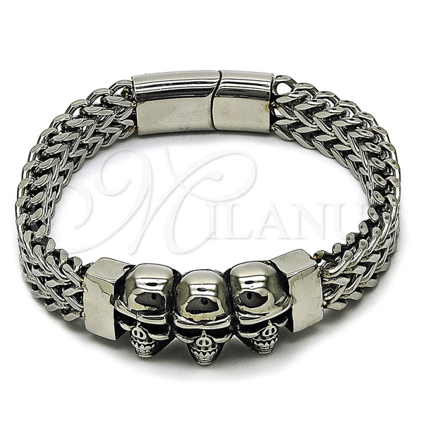Stainless Steel Fancy Bracelet, Skull and Square Franco Design, Polished, Steel Finish, 03.439.0005.09