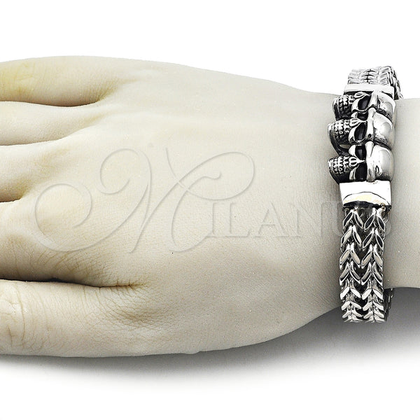 Stainless Steel Bracelet — Fancy Bracelet Skull and Square Franco Design Polished — alternate product view — SKU 162448 | Acero Inoxidable brazalete — elegante Bracelet calavera and Square Franco diseño pulido — SKU 162448