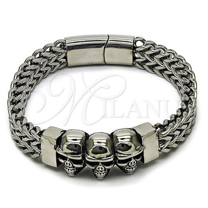 Stainless Steel Bracelet — Fancy Bracelet Skull and Square Franco Design Polished — main product view — SKU 162448 | Acero Inoxidable brazalete — elegante Bracelet calavera and Square Franco diseño pulido — SKU 162448