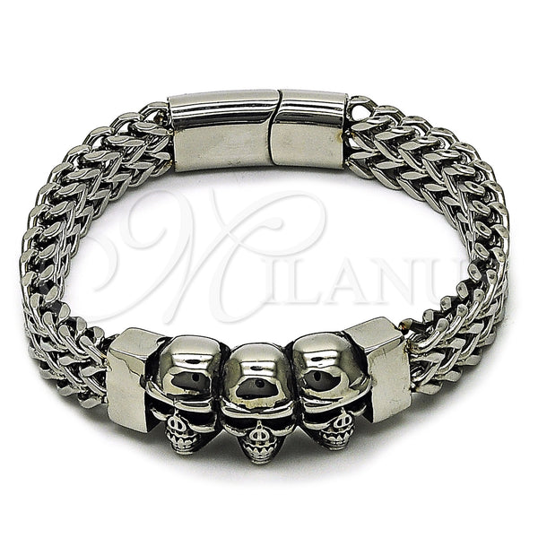 Stainless Steel Bracelet — Fancy Bracelet Skull and Square Franco Design Polished — main product view — SKU 162448 | Acero Inoxidable brazalete — elegante Bracelet calavera and Square Franco diseño pulido — SKU 162448