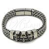 Stainless Steel Fancy Bracelet, Skull and Square Franco Design, Polished, Steel Finish, 03.439.0005.09 (12 MM Thickness, 9 Inches Length)