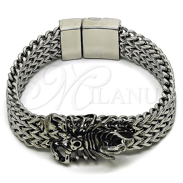 Stainless Steel Fancy Bracelet, Scorpion and Square Franco Design, Polished, Steel Finish, 03.439.0006.09