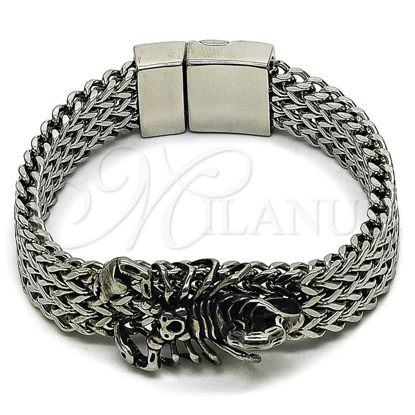 Stainless Steel Bracelet — Fancy Bracelet Scorpion and Square Franco Design Polished — main product view — SKU 162449 | Acero Inoxidable brazalete — elegante Bracelet Scorpion and Square Franco diseño pulido — SKU 162449