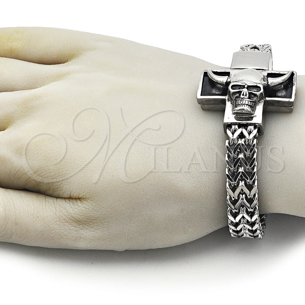 Stainless Steel Bracelet — Fancy Bracelet Skull and Square Franco Design Polished — alternate product view — SKU 162451 | Acero Inoxidable brazalete — elegante Bracelet calavera and Square Franco diseño pulido — SKU 162451
