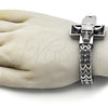 Stainless Steel Fancy Bracelet, Skull and Square Franco Design, Polished, Steel Finish, 03.439.0008.09 (12 MM Thickness, 9 Inches Length)