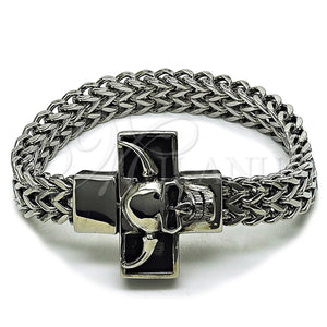 Stainless Steel Bracelet — Fancy Bracelet Skull and Square Franco Design Polished — main product view — SKU 162451 | Acero Inoxidable brazalete — elegante Bracelet calavera and Square Franco diseño pulido — SKU 162451