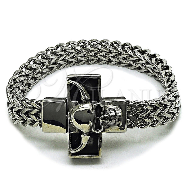 Stainless Steel Bracelet — Fancy Bracelet Skull and Square Franco Design Polished — main product view — SKU 162451 | Acero Inoxidable brazalete — elegante Bracelet calavera and Square Franco diseño pulido — SKU 162451
