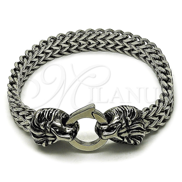 Stainless Steel Fancy Bracelet, Lion and Square Franco Design, Polished, Steel Finish, 03.439.0009.09
