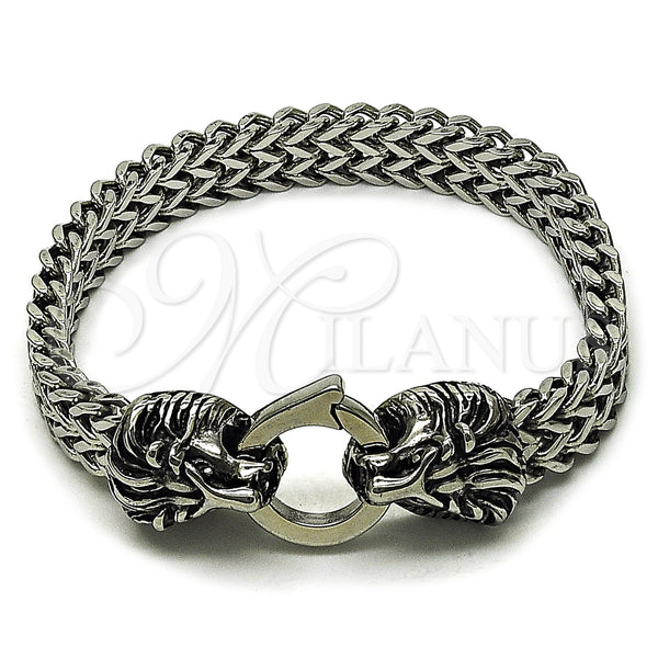 Stainless Steel Fancy Bracelet, Lion and Square Franco Design, Polished, Steel Finish, 03.439.0009.09 (10 MM Thickness, 9 Inches Length)
